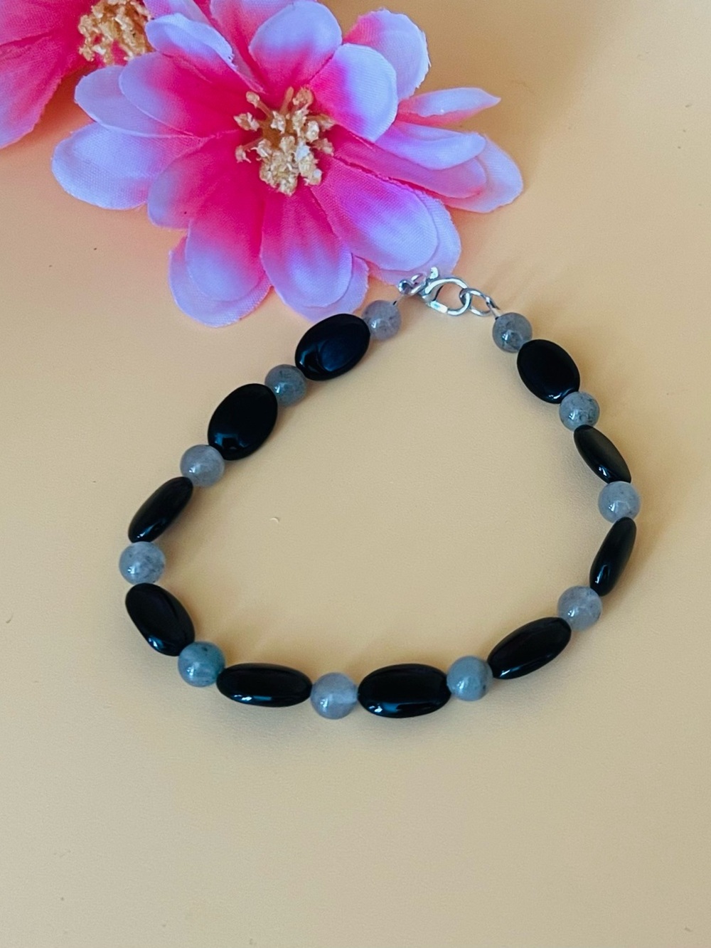 Black & Gray stone Beaded Bracelet